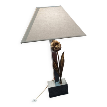 Vintage antique lamp in chrome metal and gold bronze.