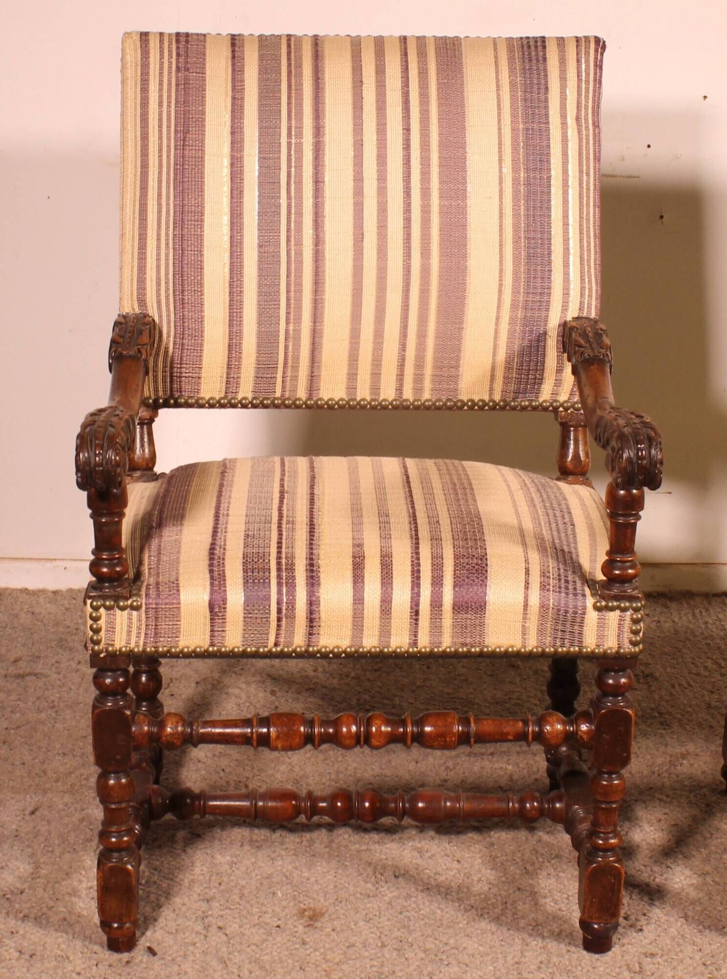 pair of Louis XIII period walnut armchairs - 17th century