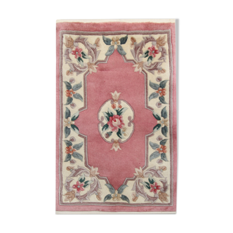 Tapis de laine chinoise rose en laine fait main 65 x 116cm