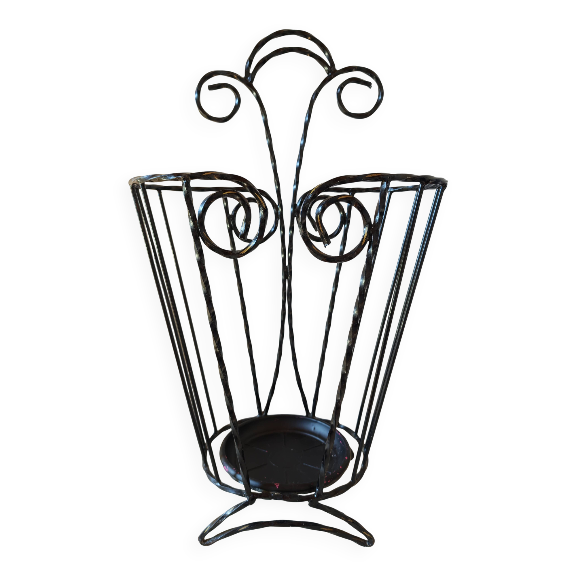 Porte-parapluie vintage en fer torsadé – années 60