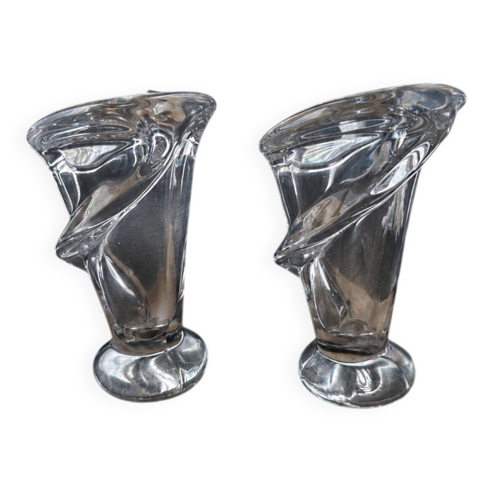 Jolie paire de vases en Cristal (Vannes) mid century