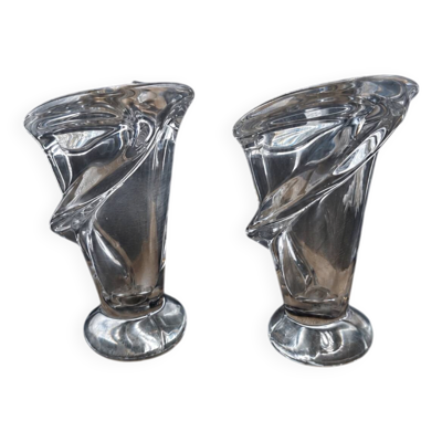 Jolie paire de vases en Cristal (Vannes) mid century