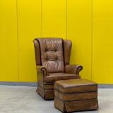 Vintage Chesterfield style wing chair With Ottoman