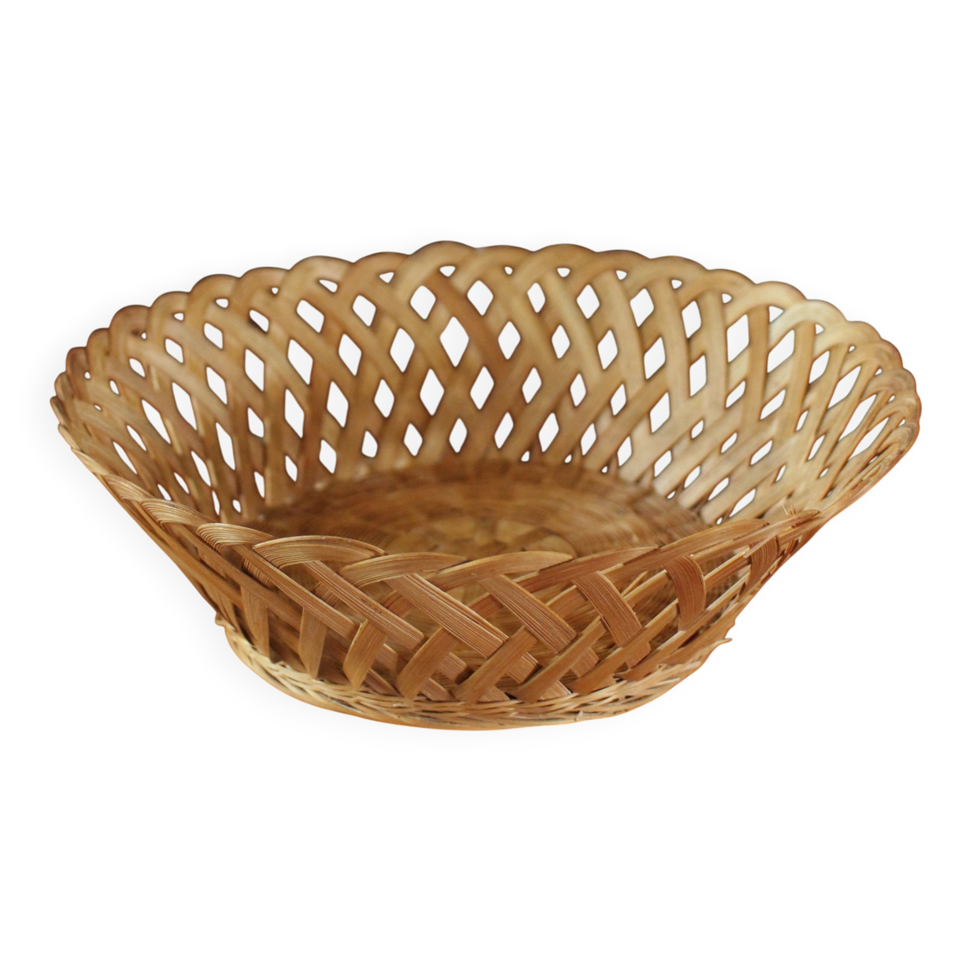 Round openwork basket vintage wicker