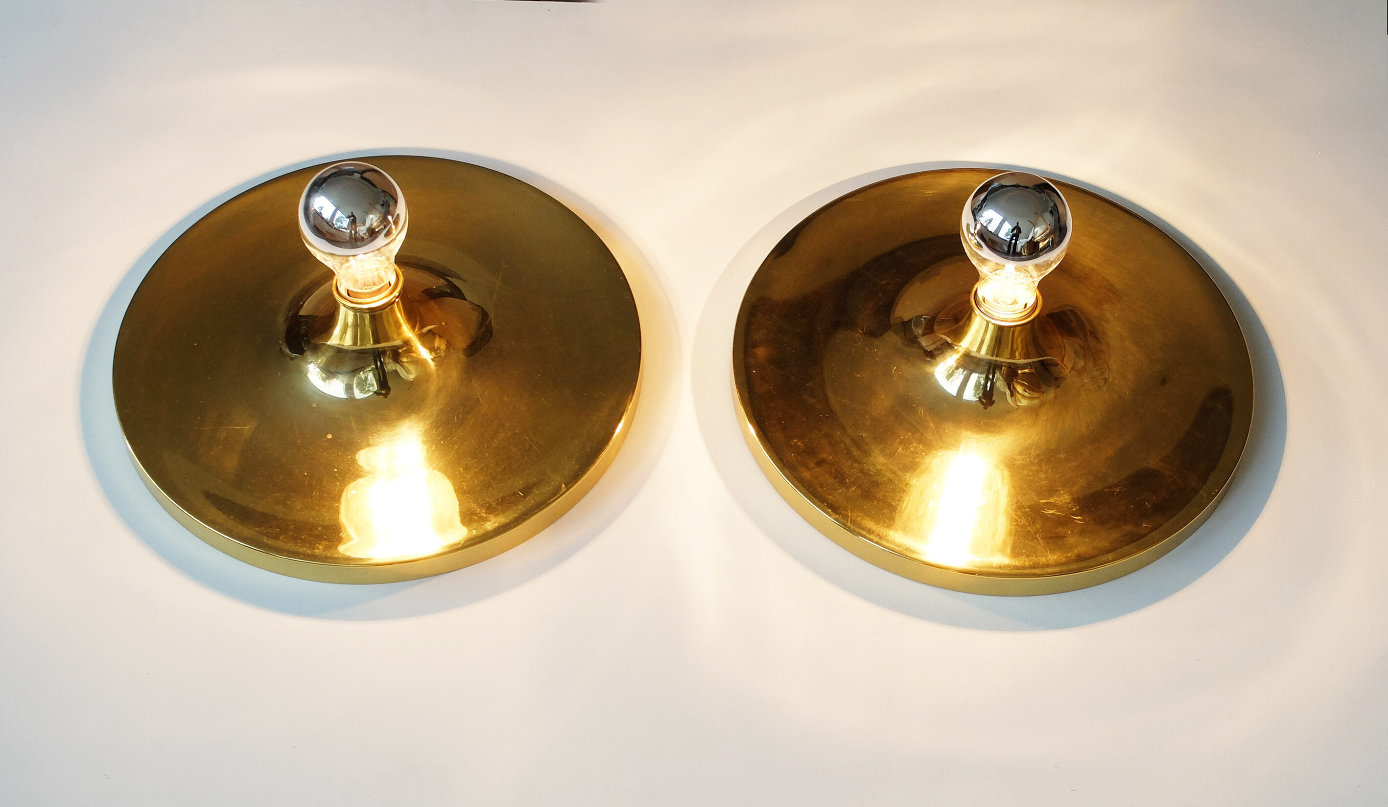 Pair of golden wall lights Flush Lights, Germany 1970s