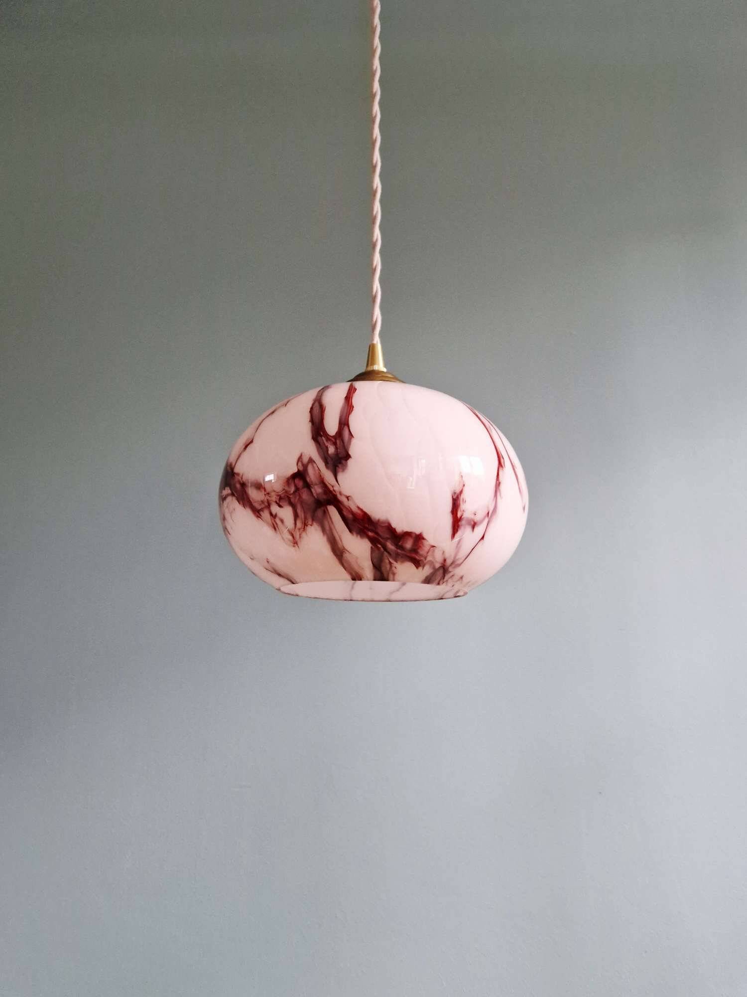 Art Deco pendant light in pink marbled opaline, Scailmont, 1920s-30s.