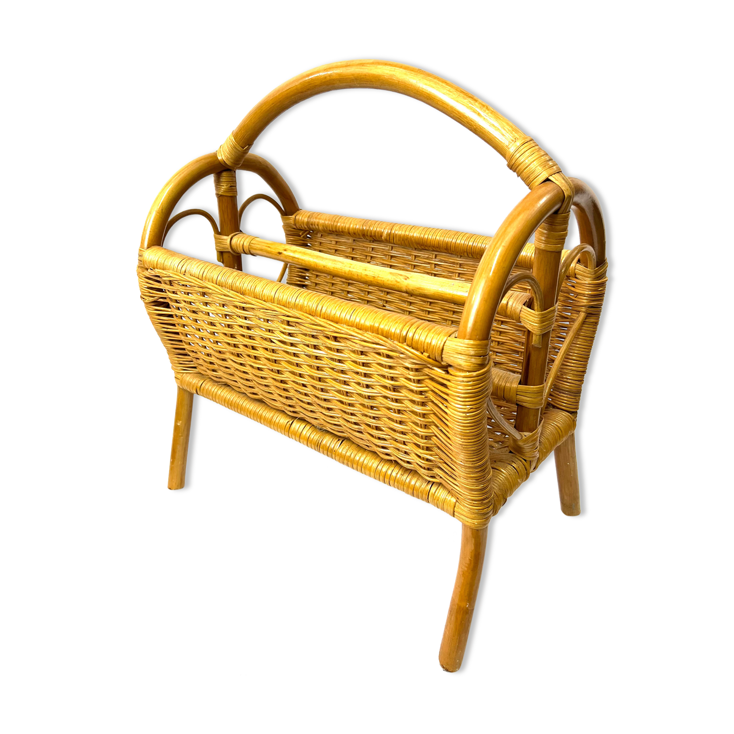 Magazine door in rattan and vintage bamboo