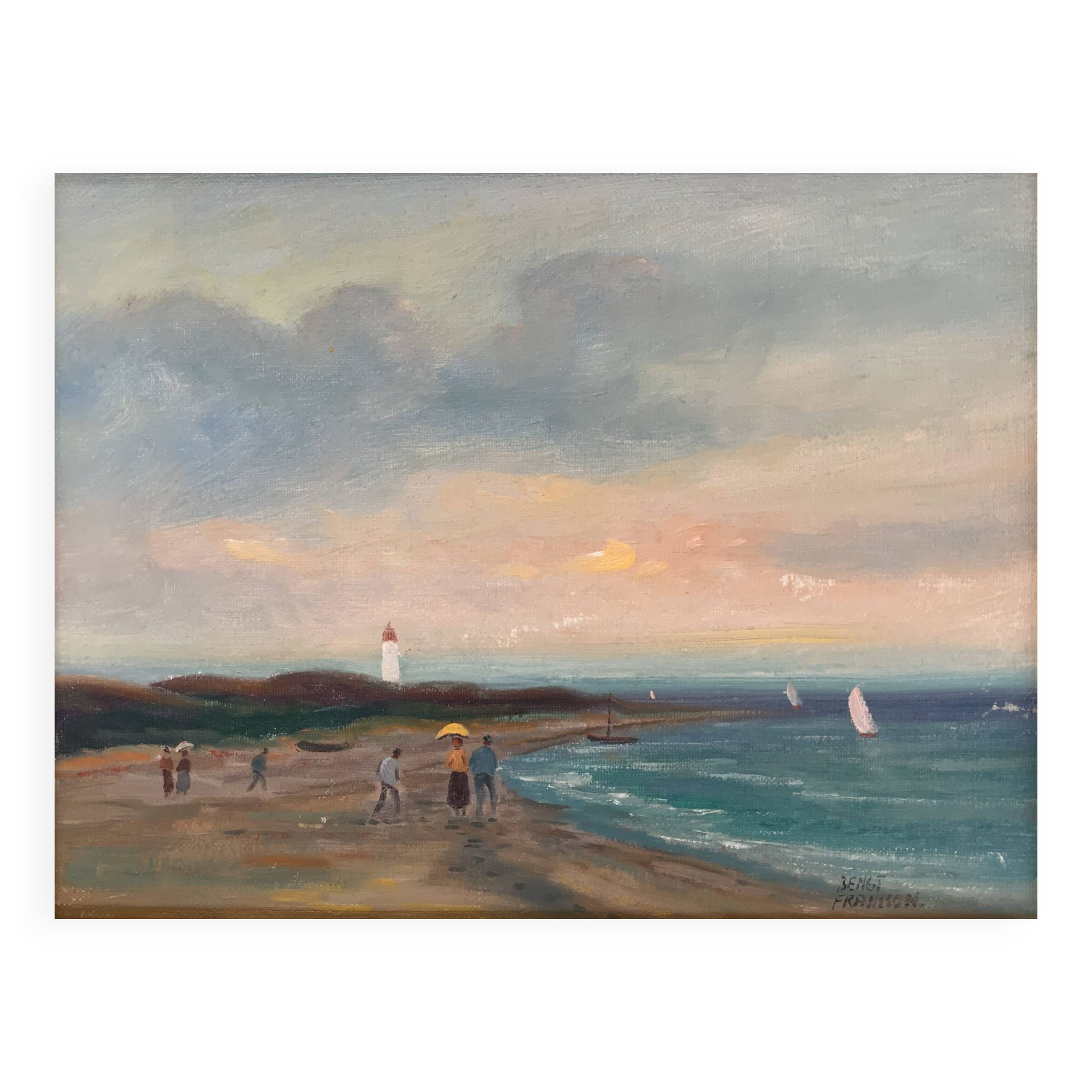 Peinture à l'huile sur toile vintage de paysage marin par B. Fransson