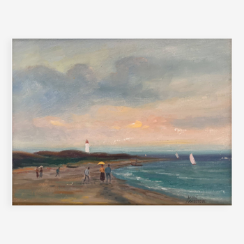 Peinture à l'huile sur toile vintage de paysage marin par B. Fransson