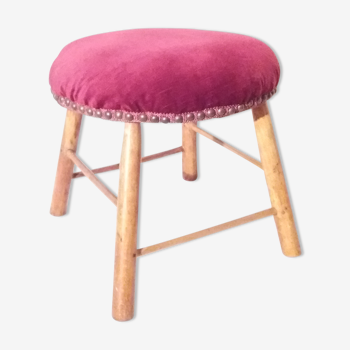 Tabouret ancien capitonné de velours rouge