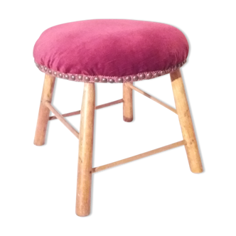 Tabouret ancien capitonné de velours rouge