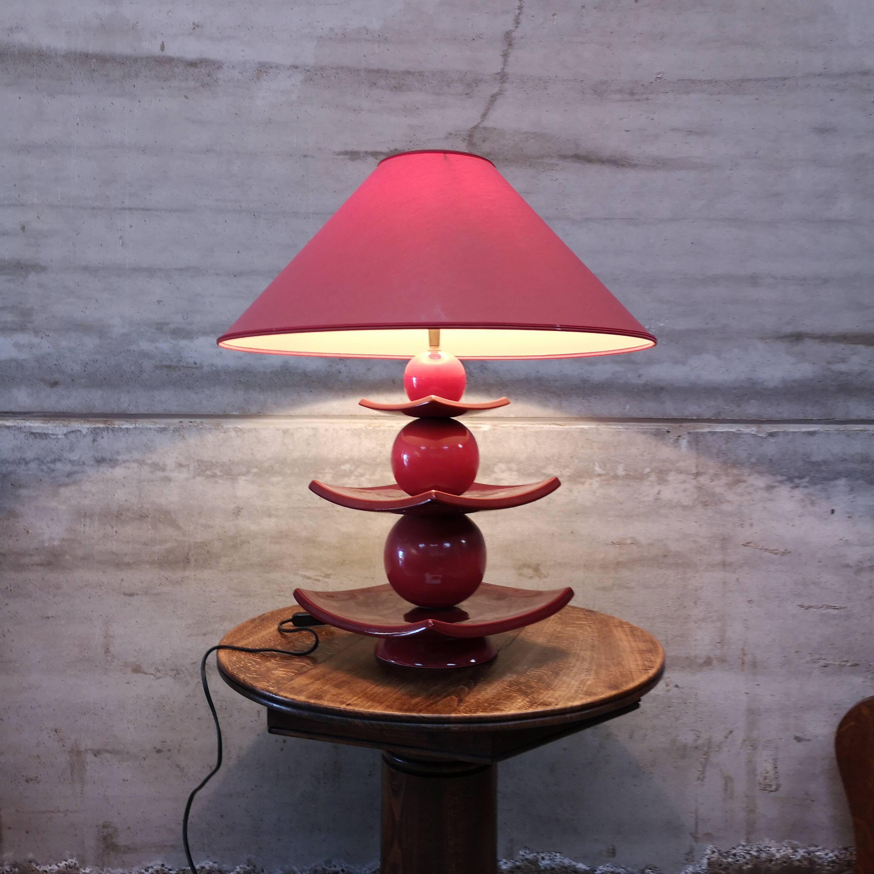 Lampe postmoderne Pagode XXL Drimmer en céramique rouge, 1980