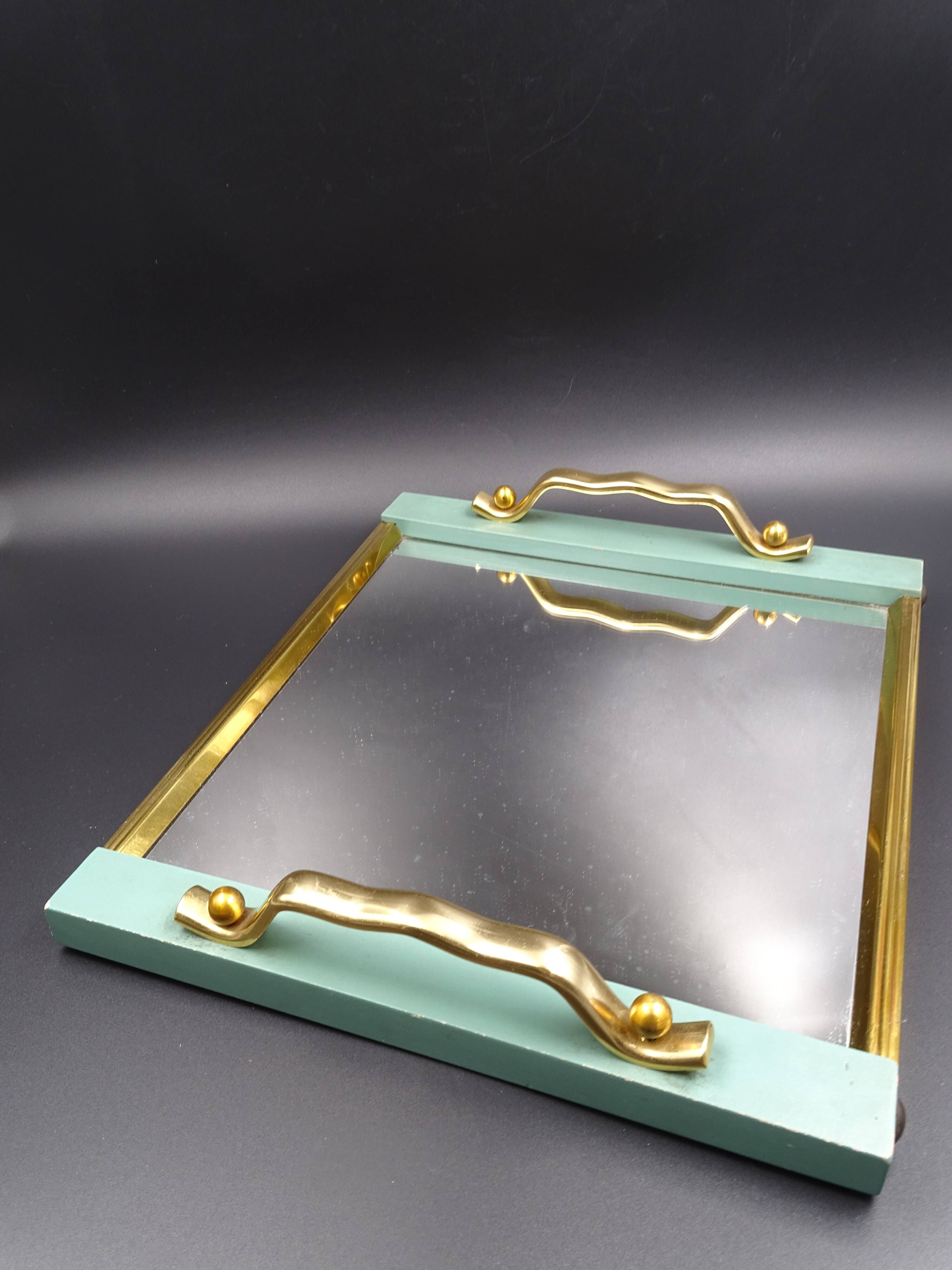 Small wooden metal top and mirror around 1950