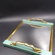 Plateau en bois métal et miroir vers 1950