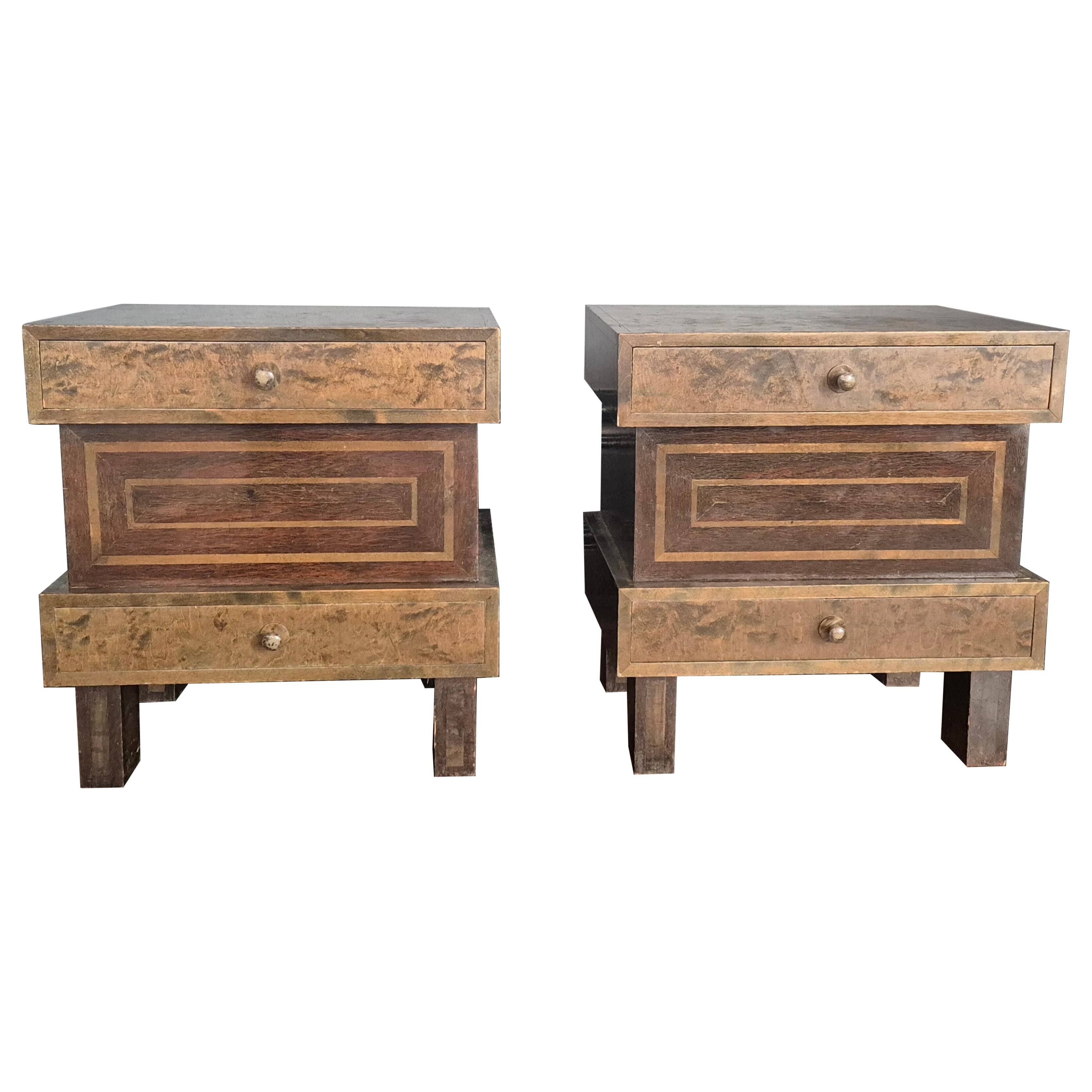 Curved stained birch bedside tables, Art Deco, Finland, 1930s