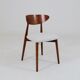 Set of 6 dining chairs, teak color wood, bouclè upholstery