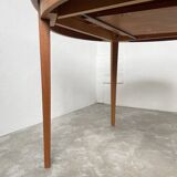 Scandinavian round teak table with extension