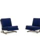 Pair of armchairs and pouf in chrome steel. 1970s, Valérian Rybar.