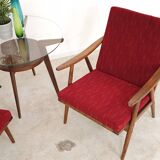 Pair of burgundy boomerang armchairs Antonin Suman Ton Bystrice (Thonet)
