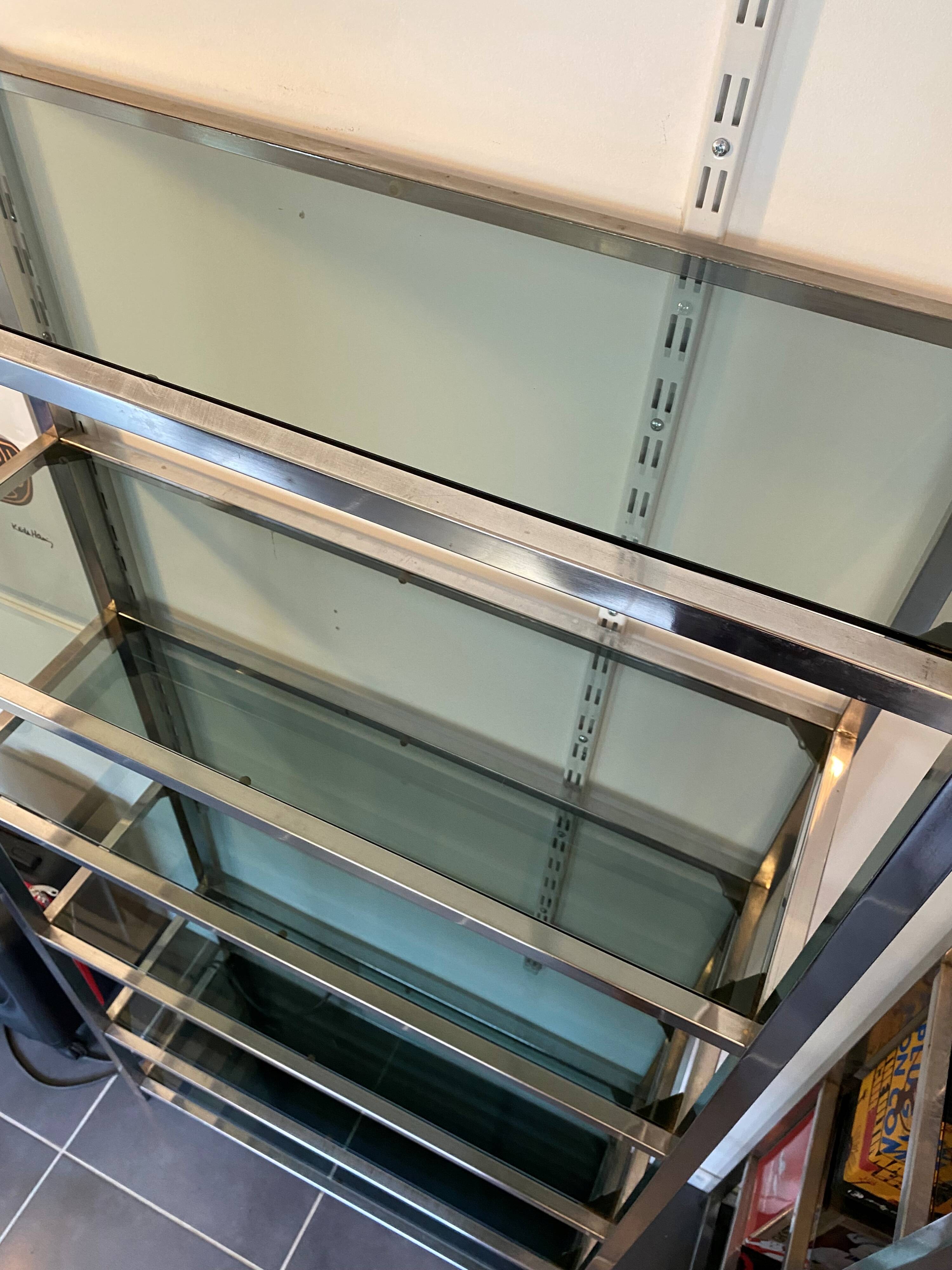 Library n2 display shelf modular wall unit glass and chrome vintage 70s