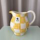 Cottagecore hand-painted ceramic jug – yellow check & blue flowers