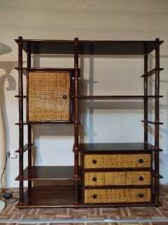 Maugrion Library editions - wood and caning - France 1980s