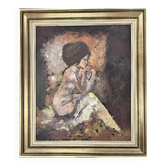 oil painting on canvas 60s/70s – Thoughtful female nude by C. D’Avignon