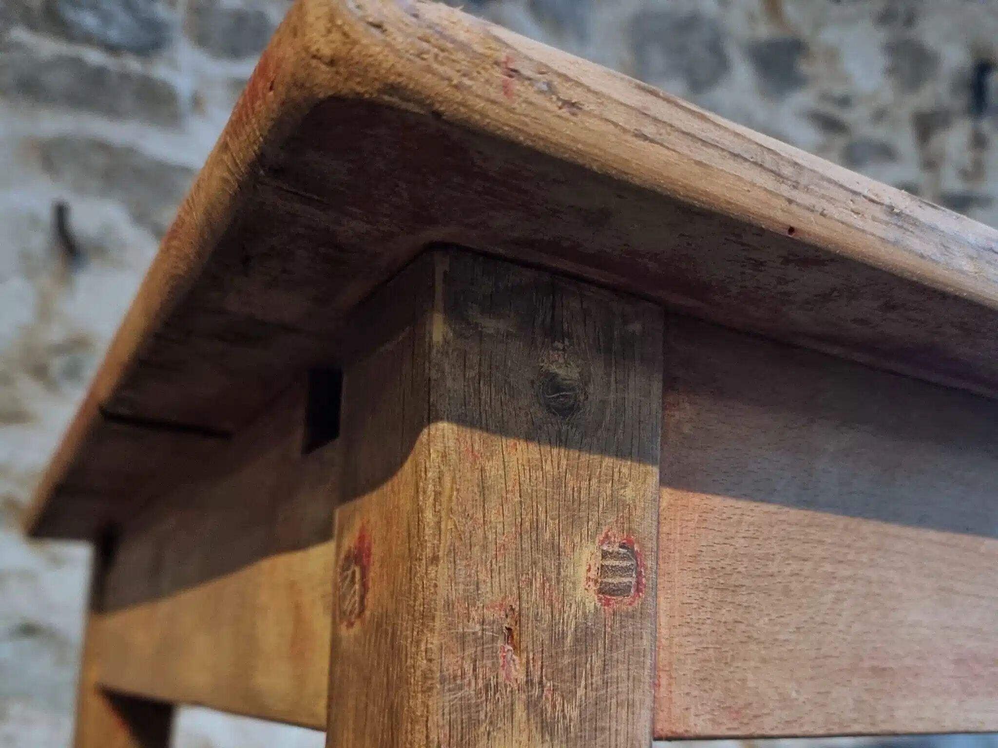 Farm table in solid oak, beech, and pine, early 20th century.