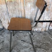 Series of 4 Formica Chairs Wood Legs Metal Chrome Vintage #A243