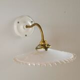 Wall light in white opaline glass, with ceramic and brass support