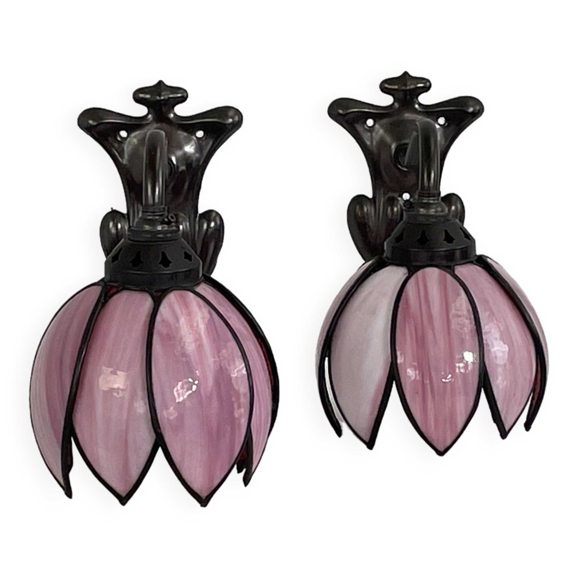 pair of iron wall lights and Tiffany style glass legs