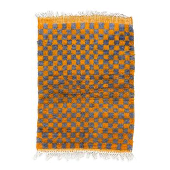 Tapis berbère marocain Boujaad orange et gris à carreaux 145x103cm