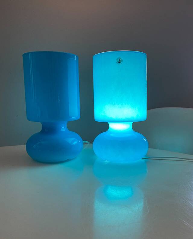 Pair of IKEA Lykta lamps in turquoise opaline