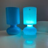 Pair of IKEA Lykta lamps in turquoise opaline