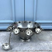 French pewter punch bowl set with 10 cups and ladle – grapevine Etain