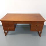 Double-sided executive desk sled legs vintage Scandinavian style in teak from the 60s