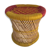 Indian stool style bohemian, bamboo natural and sitting in two-tone cotton