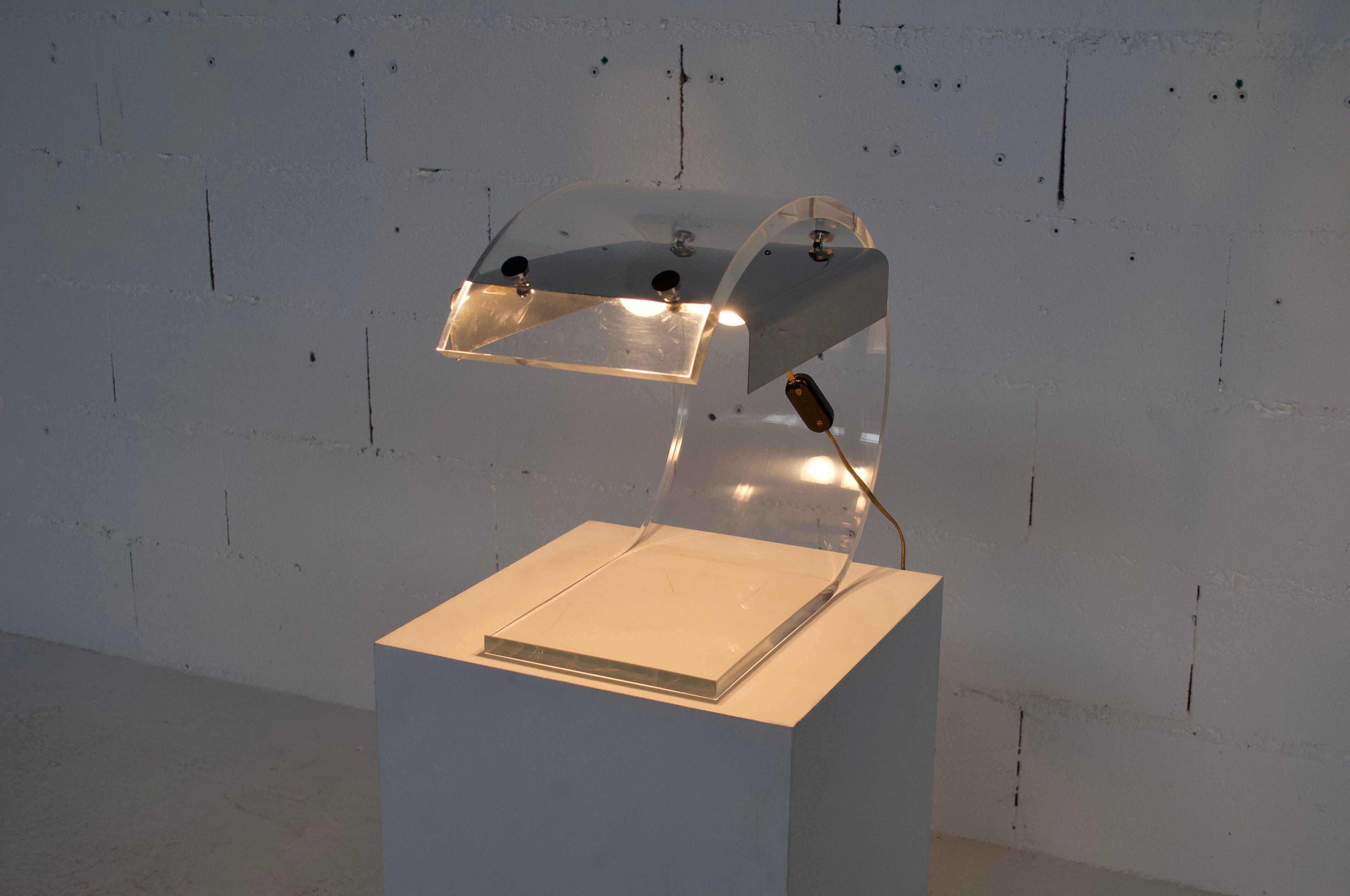 Perspex desk lamp and 1970s metal Jacques Charpentier