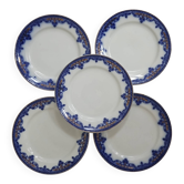 5 Antique Swedish Gustavsberg Sultan Dinner Plates with Blue and Gold