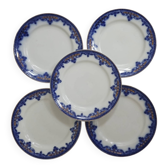 5 assiettes plates suédoises antiques Gustavsberg Sultan avec bleu et or