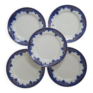 5 assiettes plates suédoises antiques Gustavsberg Sultan avec bleu et or