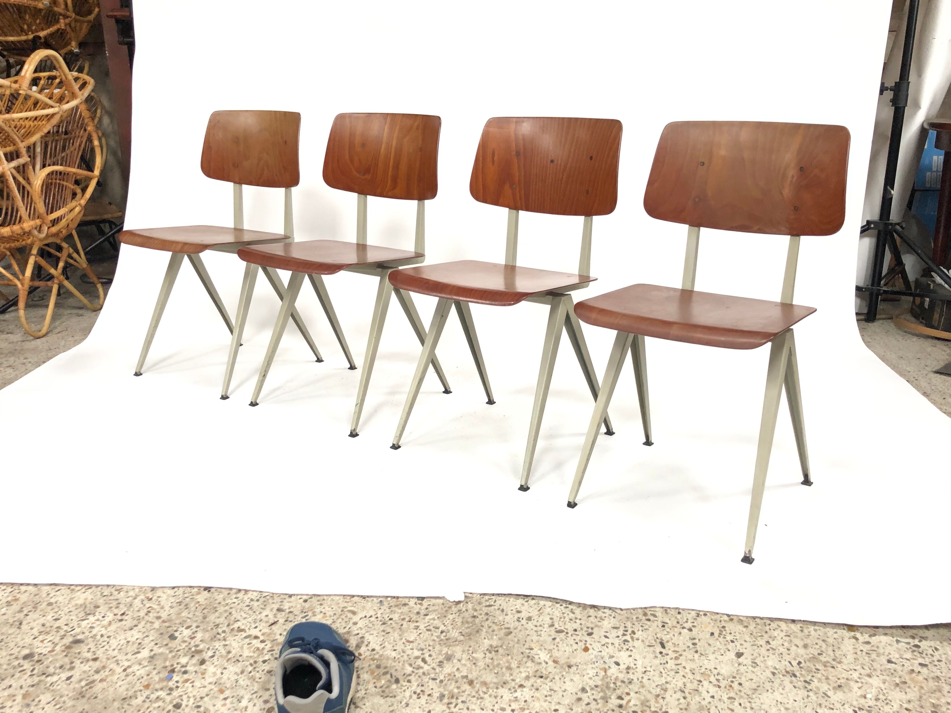 Lot of 4 vintage school chairs Galvanitas S16 Netherlands