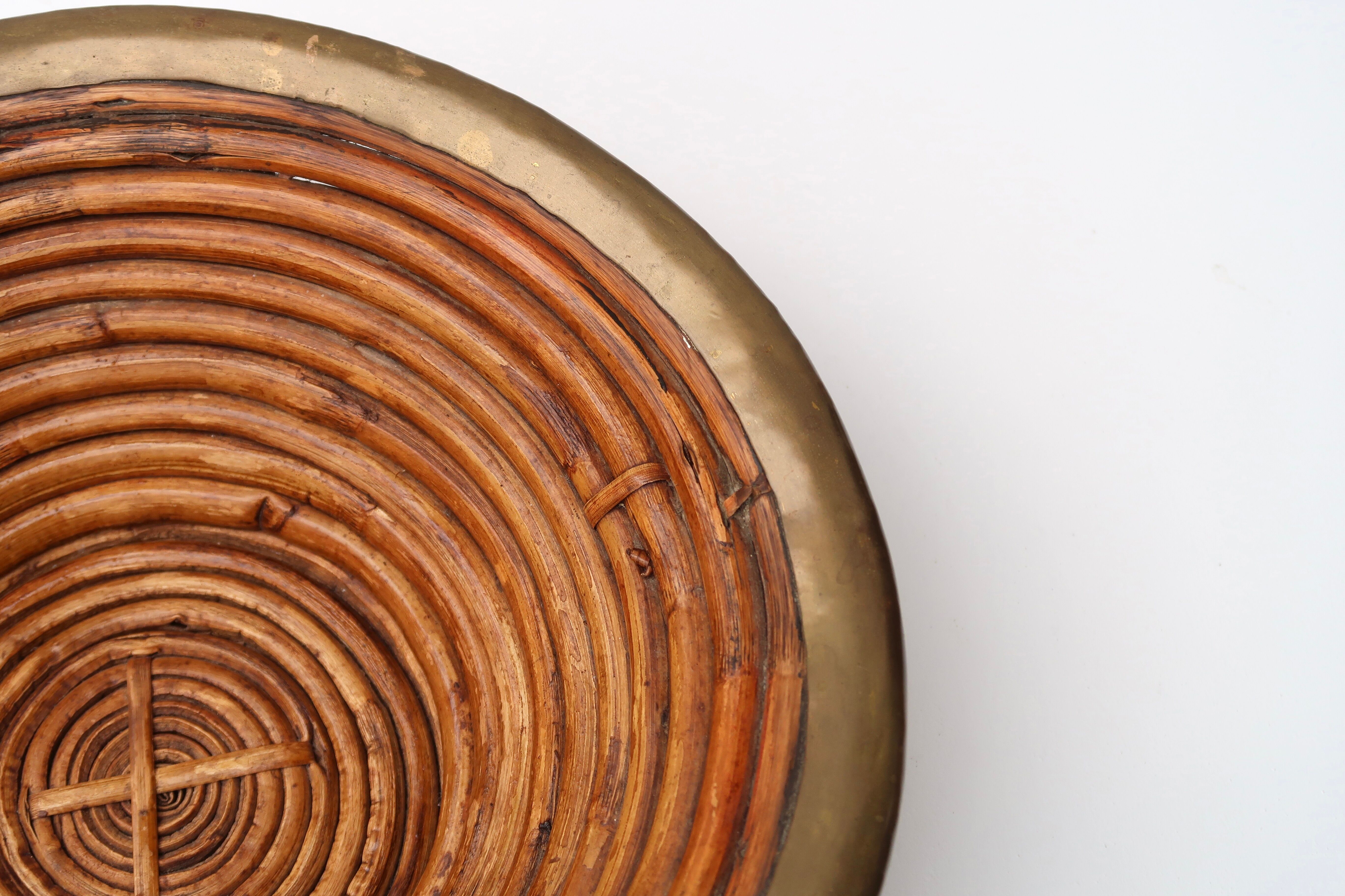 Rattan and brass fruit basket, 60s