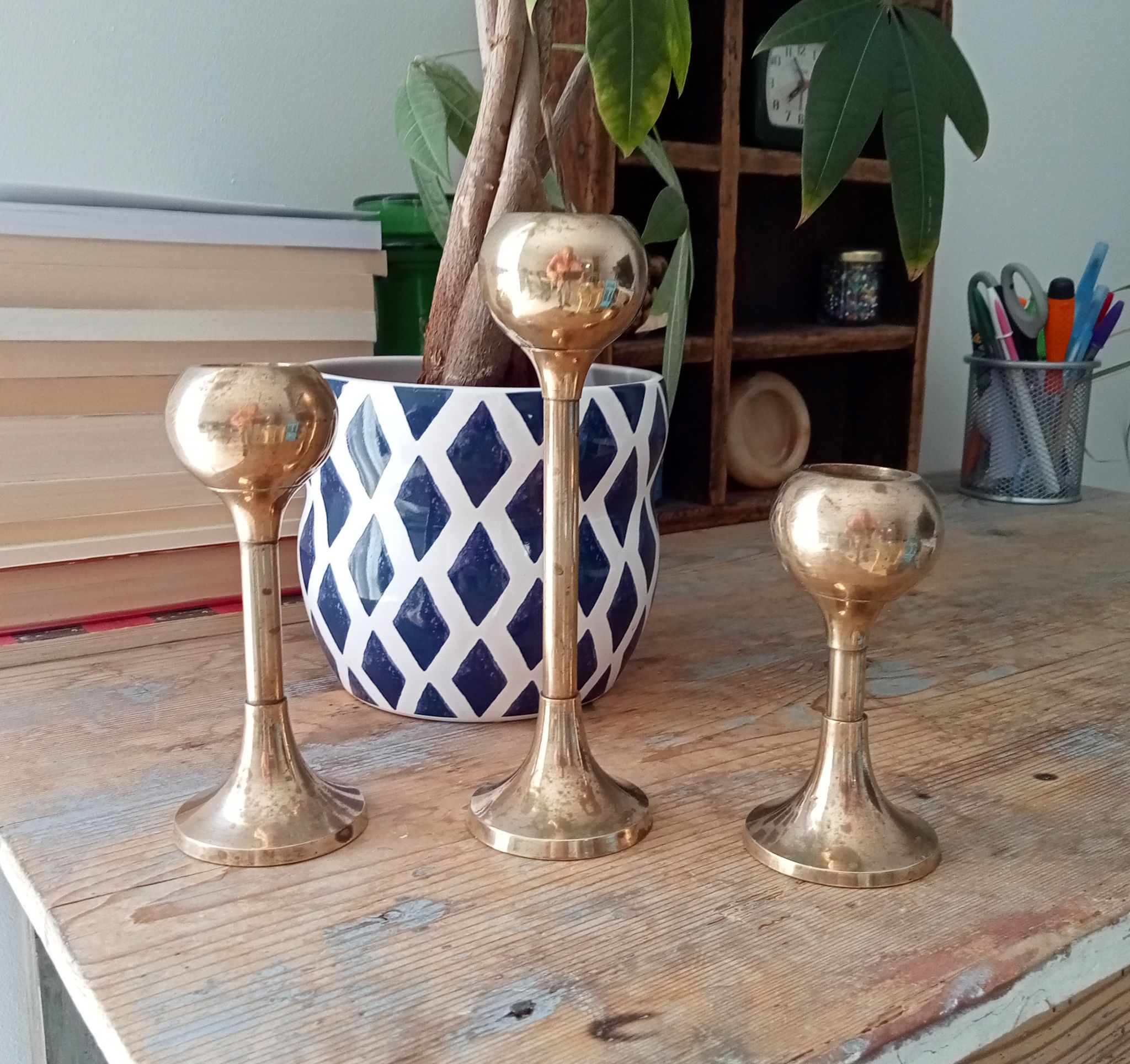 Set of 3 vintage scandinavian candle holders 50s/60s