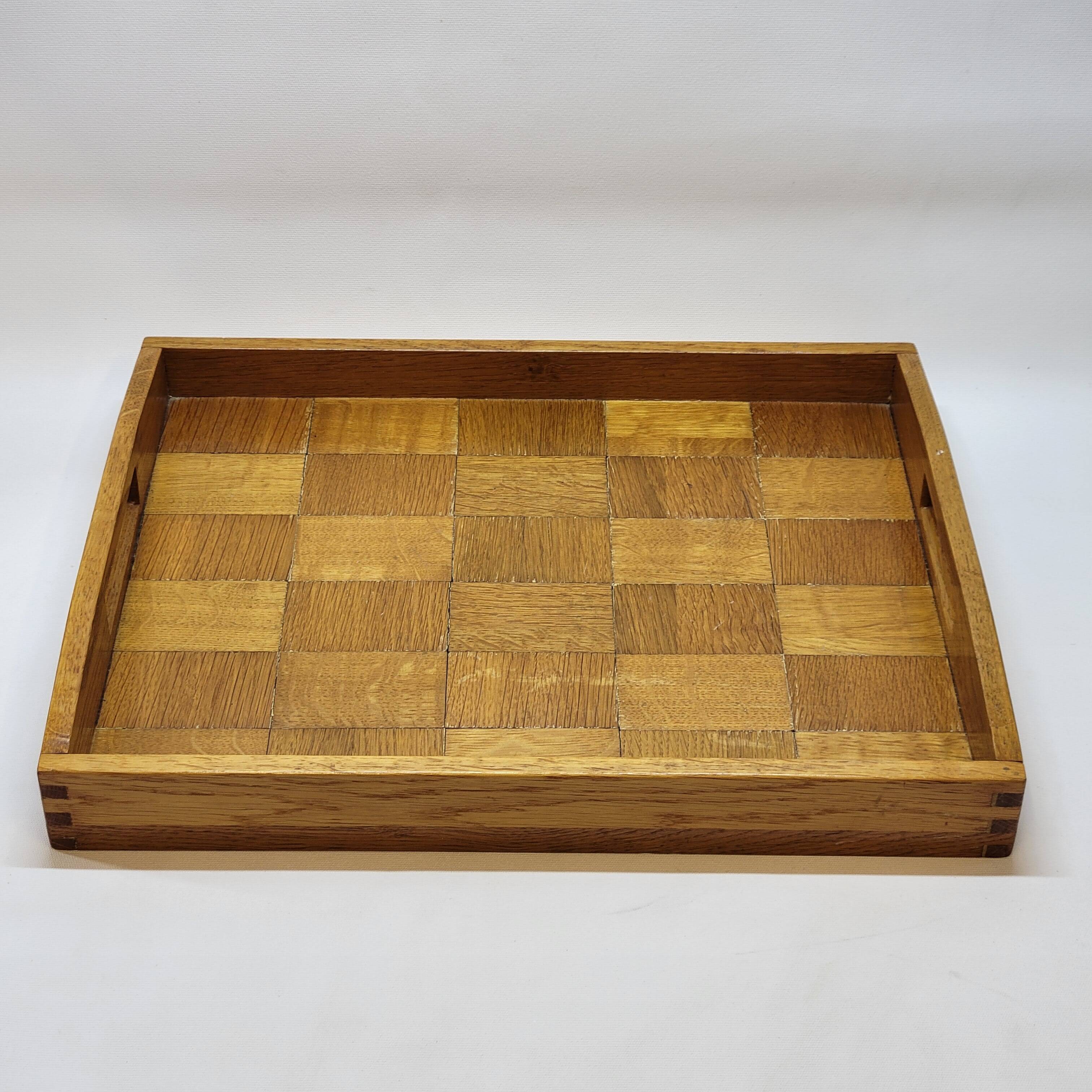 Vintage scandinavian serving tray in marquetry wood