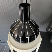 Black glass vase with white stripes, vintage 1950.