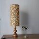 Vintage wooden table lamp with seventies flower tube shade