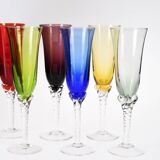 Set of 6 flutes Colorful glass champagne flutes.
