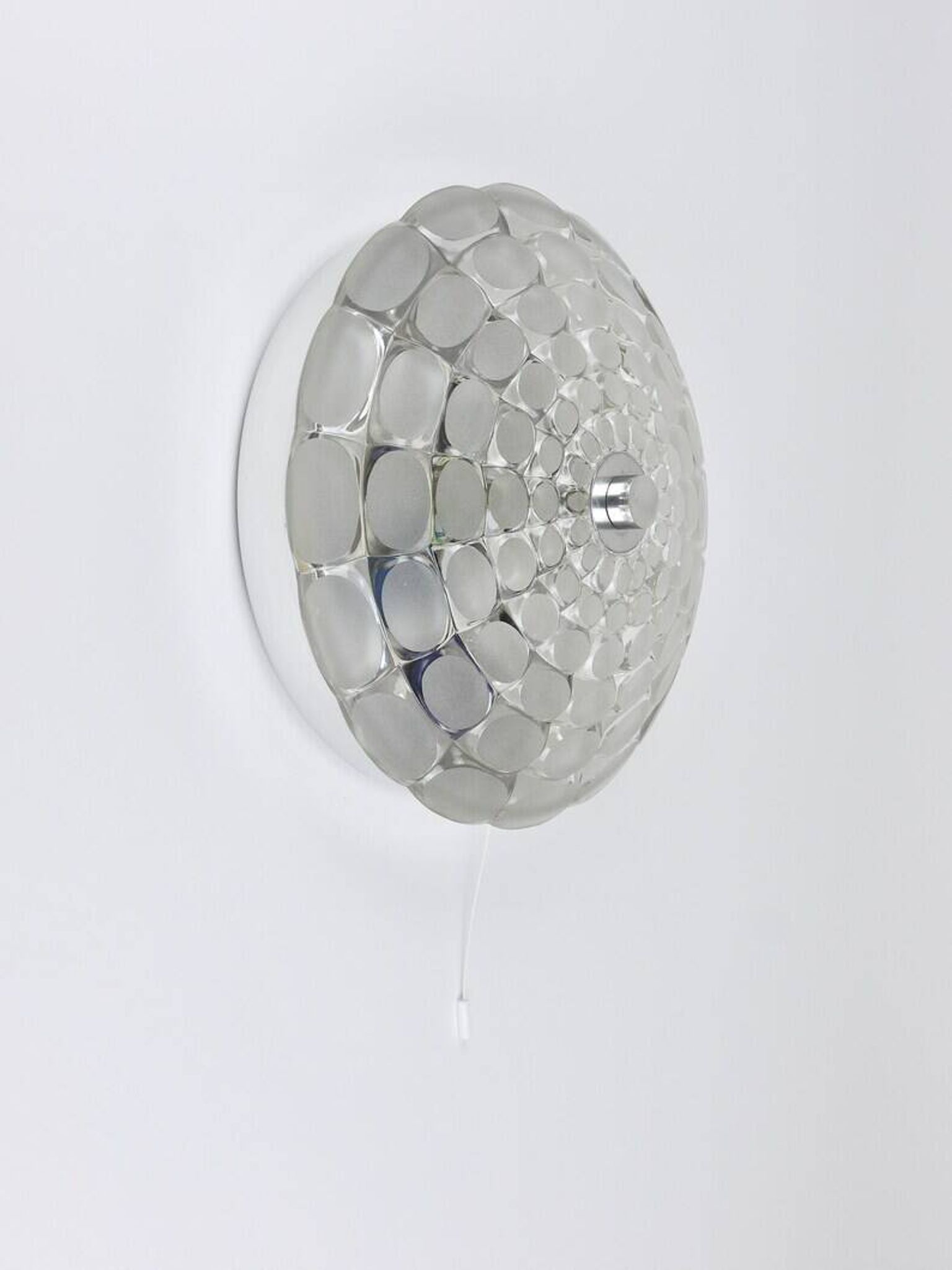 Peill & Putzer Large Round Op Art Glass Sconce, Wall Lamp, Flush Mount, Germany, 1970s