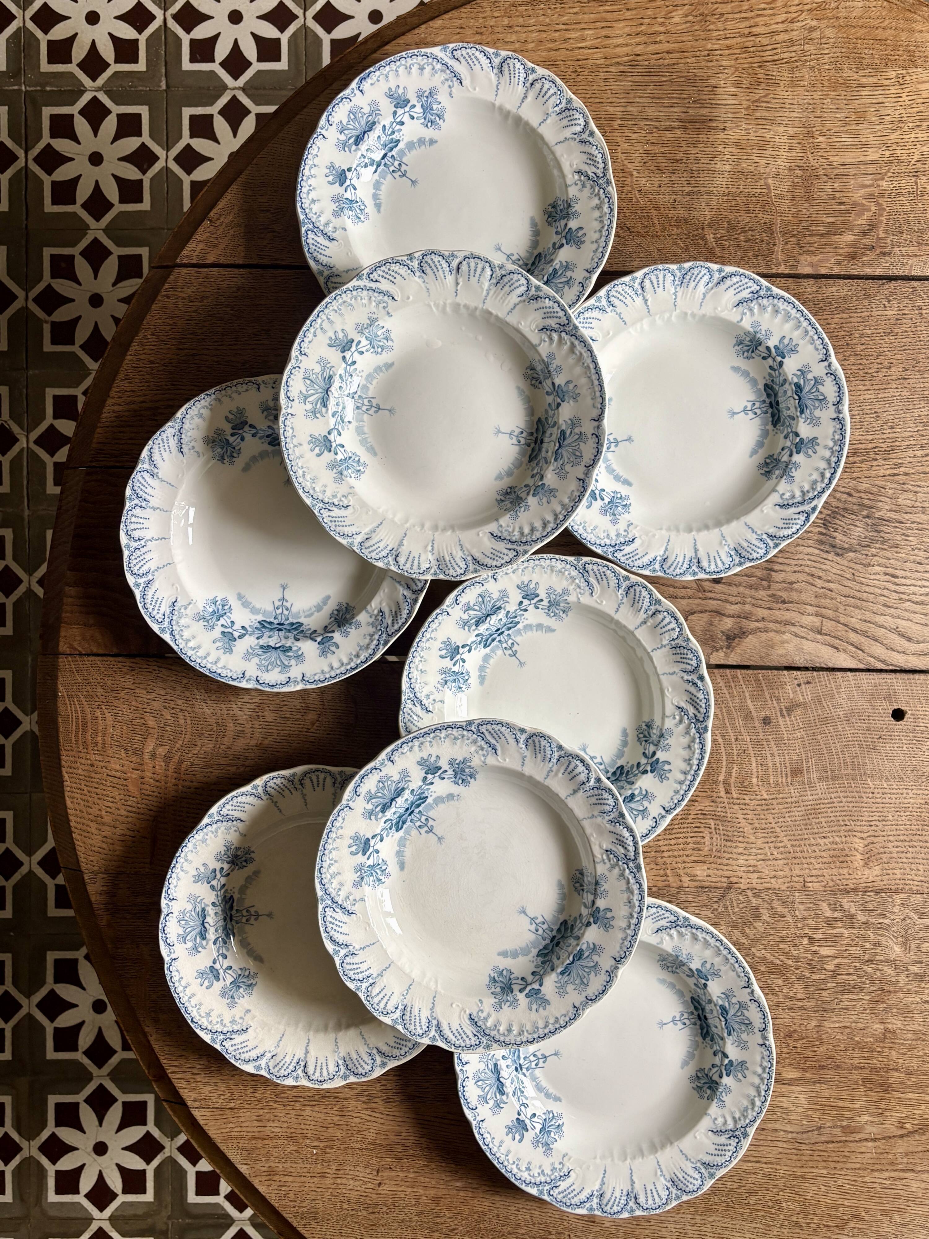 Lot de 8 assiettes creuses anciennes en terre de fer - modèle Régence